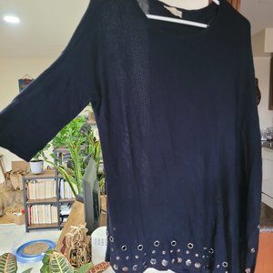 Blue asymmetric thin sweater with metal embelishment